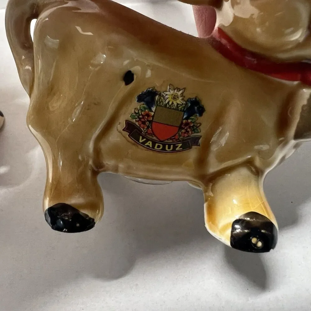 Vintage Cow Salt and Pepper Shakers Goebel Style Vaduz Liechtenstein Souvenir